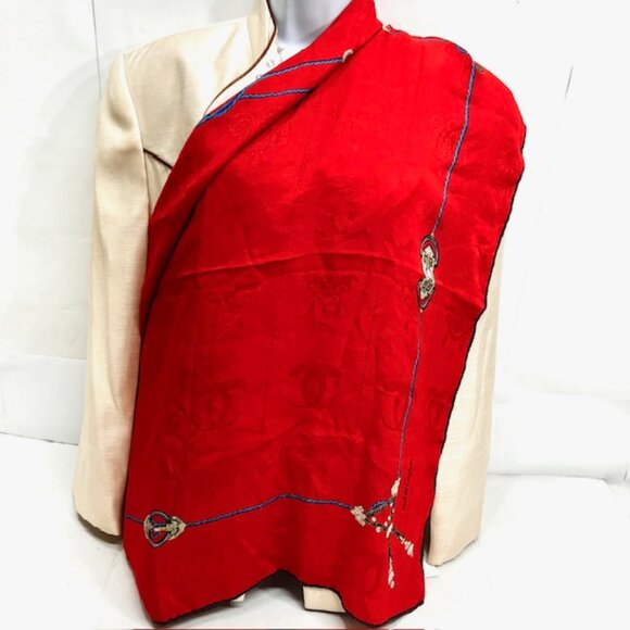 Vintage  Must de Cartier  Silk Scarf 32"  Bright Red Gem Diamond Logo Designs(37 - Picture 3 of 7